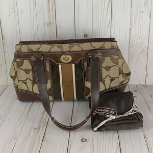 Coach Signature Hampton Handbag Purse Khaki Mahogany Brown 11620